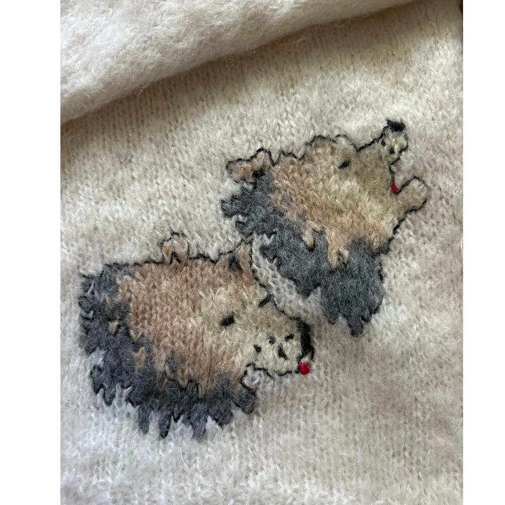Vintage french Mohair Fuzzy Hand Knit Sweater off white bear rare unique strange - Picture 2 of 13